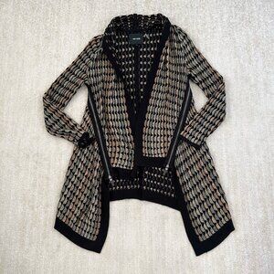 Nic + Zoe Cotton Moto Black Sheer Hilo Long Cardigan Sweater L